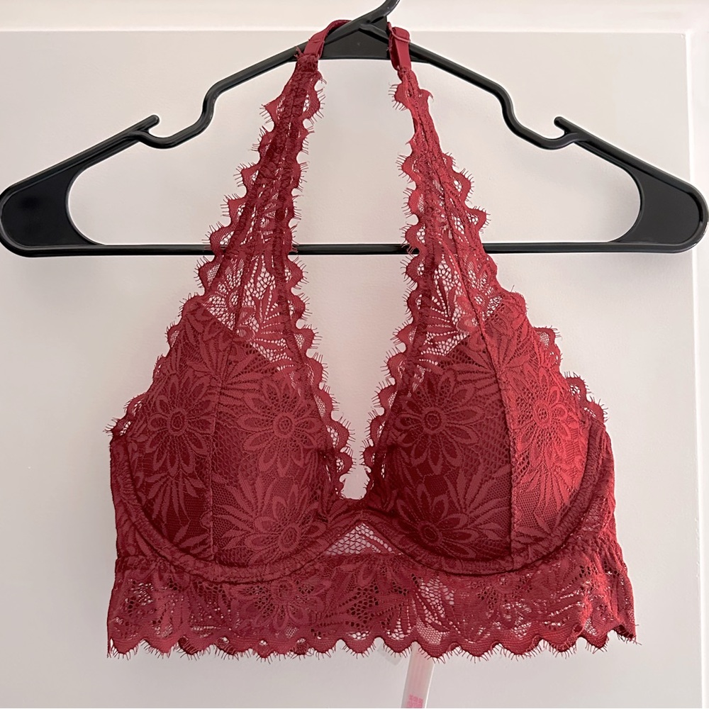 PINK Lined Triangle Lace Halter Bra (S)